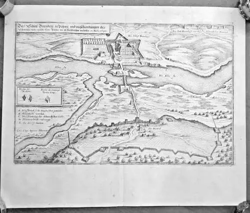 Kupferstich ,Schloss Brandeis in Böhmen,früher Brandys,Merian 1648