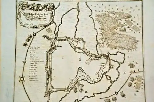Kupferstich ,Olmütz in Mähren, samt kaiserlicher Belagerung 1643 u 1644,Merian