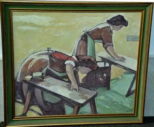  Ölbild,Wäscherinnen,Öl auf Hartfaser,gerahmt, signiert:EA