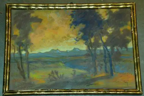 Ölkreidezeichnung,Landschaft, Heinz Lembke,1885-1959, mit Rahmen
