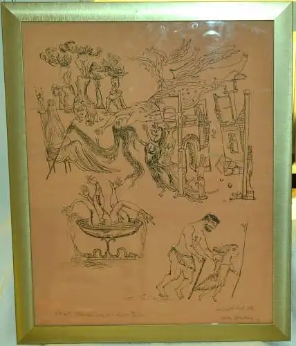 Orig.-Lithografie,Bele Bachem Ödipus Wanderweg mit der Tochter,gerahmt