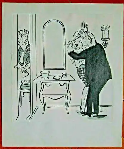 Original-Tuschezeichnung – Cartoon von Alexander Knuth, 1950er Jahre