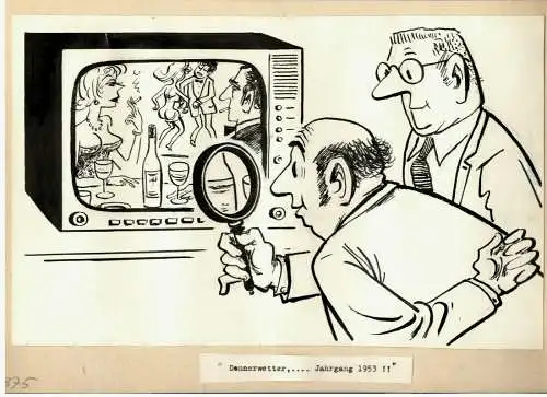 Original-Tuschezeichnung – Cartoon Alexander Knuth, 1950er Jahre,Jahrgangswein
