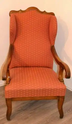 Möbel, Ohrenbackensessel,Nussbaum,1850,alpenländisch,sehr gute Polsterung