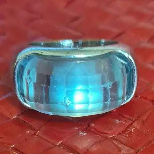 Kupferring, versilbert mit blauem Zirkonia, Gr. 58 (18,4 )