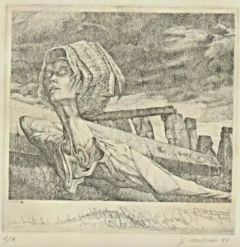 Original-Radierung ohne Titel von Gerd Umbach 1971, signiert 