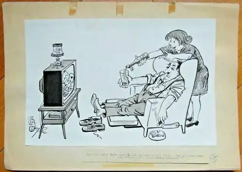 Original-Tuschezeichnung – Cartoon von Alexander Knuth, 1950er Jahre