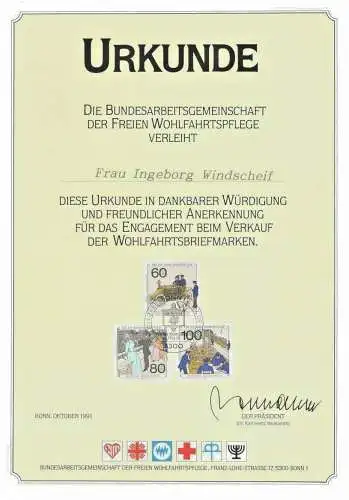 URKUNDE BUNDESARBEITSGEMEINSCHAFT D. FREIEN WOHLFAHRTSPFLEGE 1991