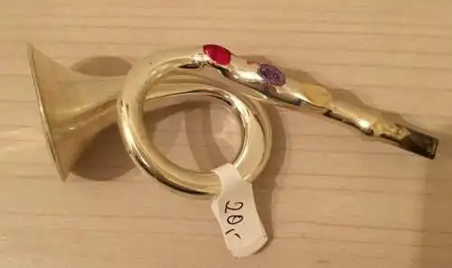 Baumschmuck,Weihnachten, Kugel, Trompete, bemalt,Glas,ca.1960,zum Aufhängen