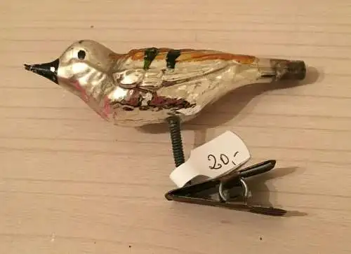 Baumschmuck,Vogel,silber - orange,Glas,ca.1960,zum Aufhängen
