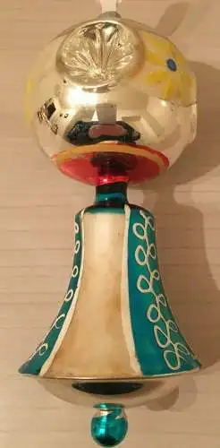 Baumschmuck,Weihnachten, Kugel, silber-türkis, bemalt,Glas,ca.1960,zum Aufhängen
