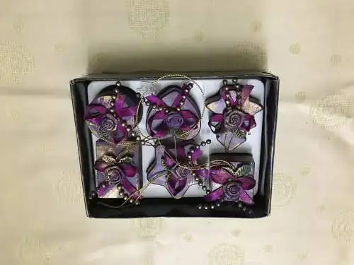 Weihnachtsschmuck, Kleine Geschenk Dosen, lila, 6 St,20.Jhdt