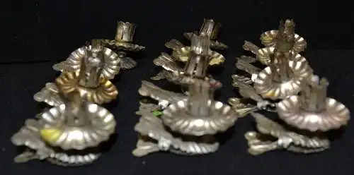 12 Kerzenhalter,Metall um 1950,für Christbaum,gebraucht,mit Steckern f.d.Kerzen