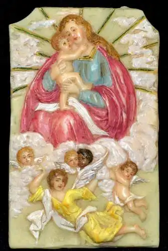 Wachsbild,Mutter Gottes mit Jesu Kind,handarbeit,bemalt,um 1900,Italien ?