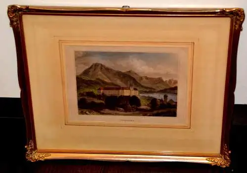 Tegernsee,Stahlstich,koloriert,gerahmt,Passepartout,Ende 19. Jhdt.