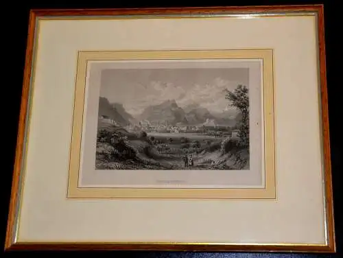 Reichenhall,Stahlstich,Verlag:Hildburghausen,um 1850,Passepartout,gerahmt