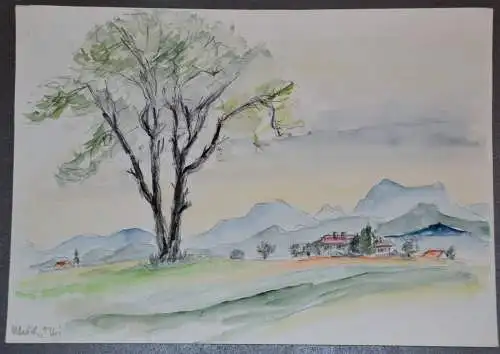 Aquarell,Bleistift,W.Ulrich,sign. und datiert,Landschaft im Oberland, 1961