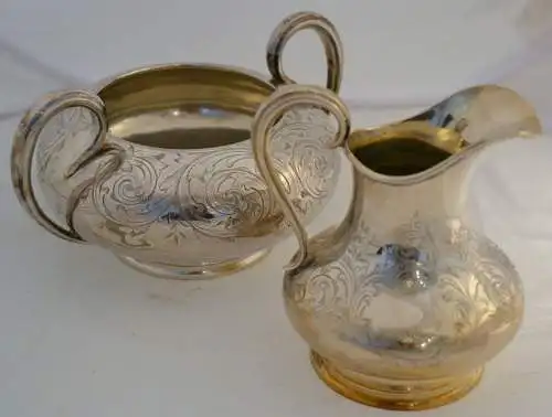 Zuckerdose u. Milchkännchen,Elkington,versilbert,um 1900