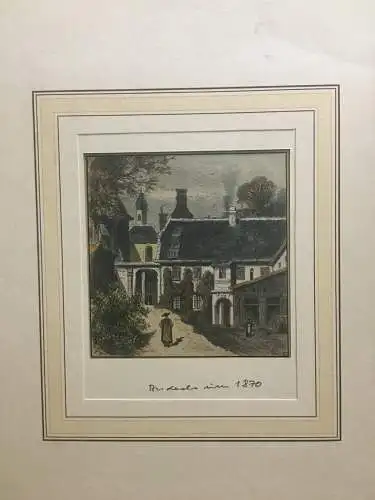 Holzstich koloriert, Kloster Andechs, etwas 1870 