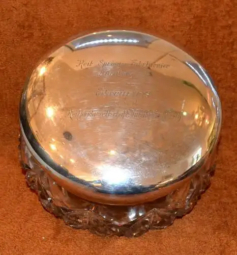 Reitjagdgesellschaft Nürnberg,Glasdose m.Silberdeckel,dat.1924,D. 21 cm.H:13 cm
