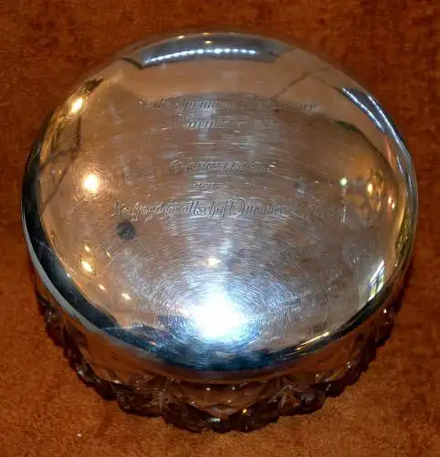 Reitjagdgesellschaft Nürnberg,Glasdose m.Silberdeckel,dat.1924,D. 21 cm.H:13 cm