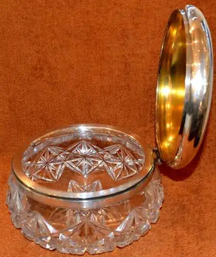 Reitjagdgesellschaft Nürnberg,Glasdose m.Silberdeckel,dat.1924,D. 21 cm.H:13 cm