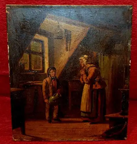   Ölbild,auf Holz gemalt,der zerbrochene Krug,wohl frühes 18.Jhdt.