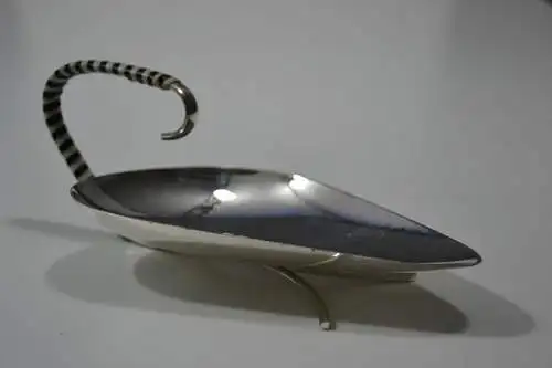 Dekoschale, Petit fours Schale, Servierschale, Metall versilbert, Kunstst.griff 