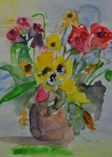 Aquarell, Stilleben mit Blumen, Hrou 97