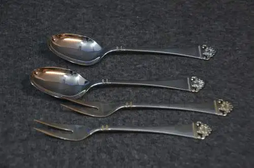 Robbe&Berking, Rose, 2 Löffel, 2 Vorlegegabeln ,  versilbert