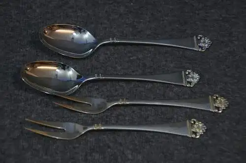 Robbe&Berking, Rose, 2 Löffel, 2 Vorlegegabeln ,  versilbert