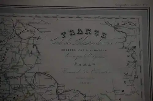 Landkarte France, Frankreich, Kupferstich, koloriert, 1862, Les chemins de fer