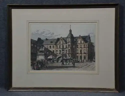 Stich nach Tuschezeichnung, koloriert, Meidenberger, Düsseldorfer Markt 