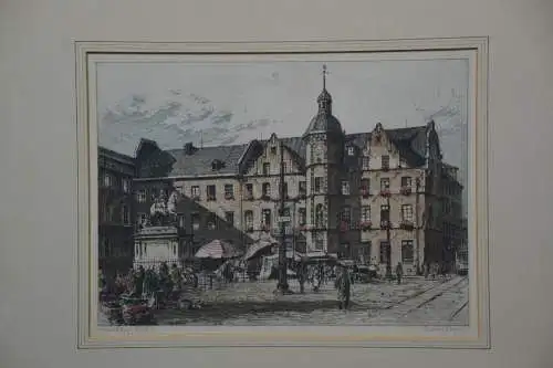 Stich nach Tuschezeichnung, koloriert, Meidenberger, Düsseldorfer Markt 