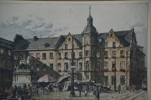 Stich nach Tuschezeichnung, koloriert, Meidenberger, Düsseldorfer Markt 