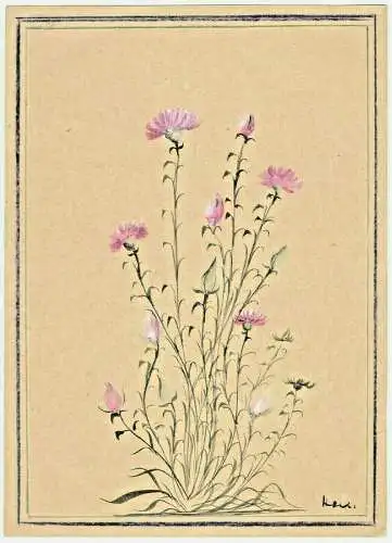 Original-Aquarell, Nelken, signiert