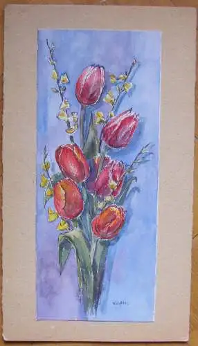 Original-Aquarell Tulpen signiert „Hagen“ ungerahmt