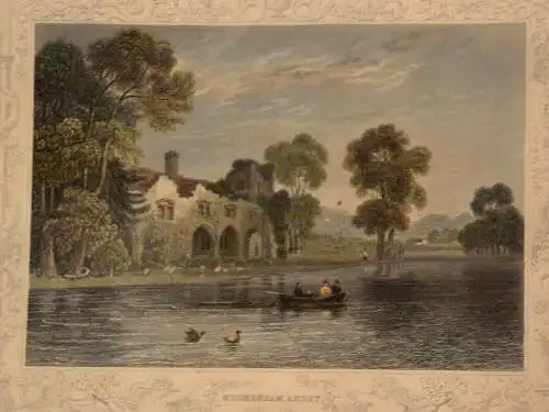 Medmanham Abbey,Stahlstich,handkoloriert,gerahmt