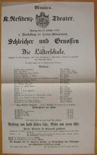 Theaterblatt Rudolph Genee:„Schleicher u.Genossen“ od. „Die Lästerschule“München