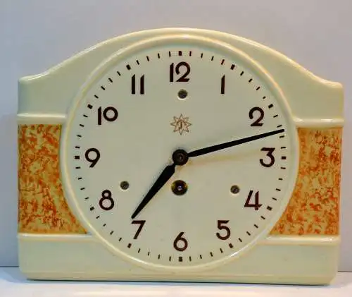 Wanduhr,Küche,Junghans,Keramikgehäuse mit braunem Dekor,aus Sammlungsauflösung
