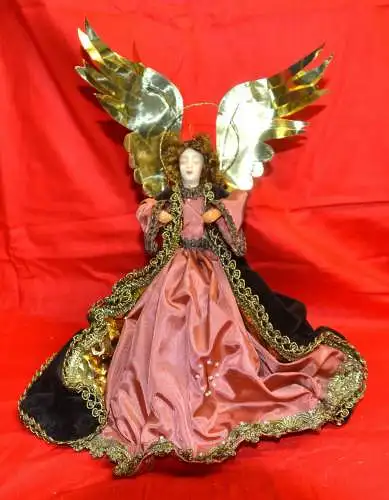 Weihnachten,Engel, Wachskopf,braune Samtkleidung um 1970