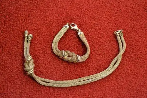  Halskette und Armband, 925er Silber, geflochten, 62 Gramm