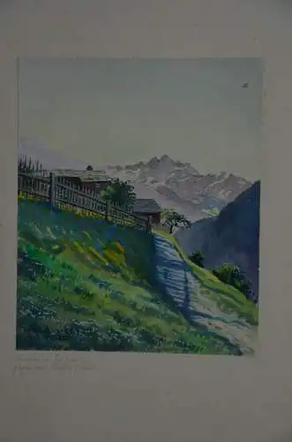 Aquarell, Häuser in Tobadill, Tirol, G. Rüdinger 1932, dat., sign.