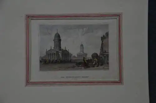 Stahlstich, koloriert, Gendarmenmarkt, Berlin, etwa 1820, Carse, Payne gest.