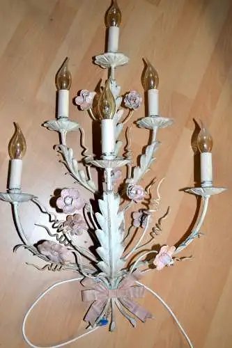 5armige Wandlampe, Metall,polychrom gefasst, ca. 1960