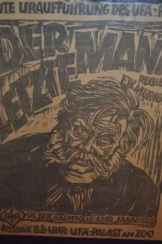 Plakat Uraufführung "DER LETZTE MANN" UFA 1924, Regie F.W.Murnau, Emil Jannings