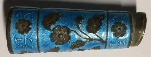Griffstück für Schirm od. Fächer blau emailliertes Metall, Jugendstil