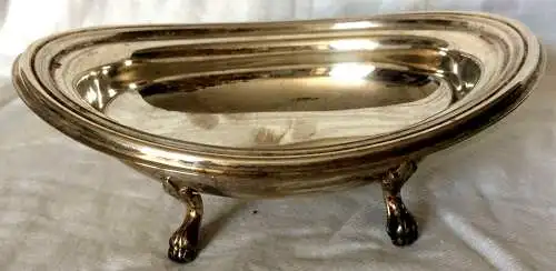 Kleine ovale versilberte Schale mit Löwenfüßen
