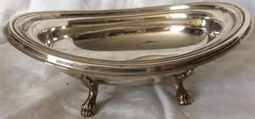 Kleine ovale versilberte Schale mit Löwenfüßen