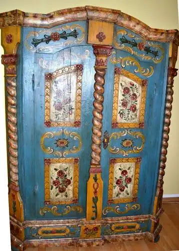 Möbel,Schrank,Bauernschrank,blau bemalt, 19.Jhdt, 2türig,süddeutsch